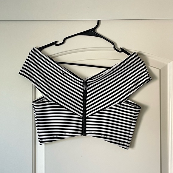 Urban Outfitters Colorfast Apparel Black + White Stripe Crop Top | Small - Picture 2 of 6